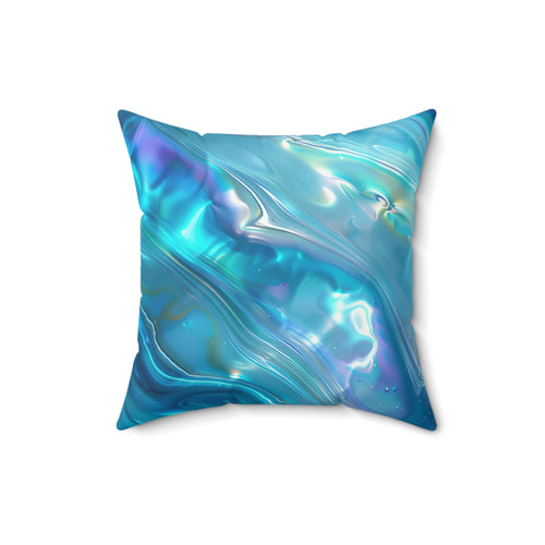 Aqua Holographic Ripple Faux Suede Cushion – Holographic-Look Abstract