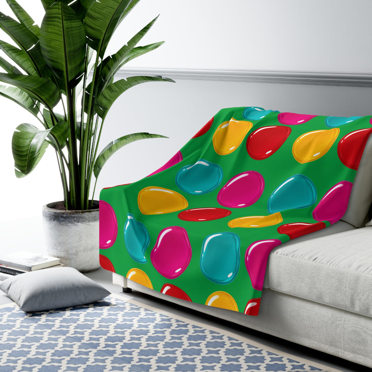 Giant Candy Glass Discs Sherpa Fleece Blanket – Glossy Candy Glass Pattern