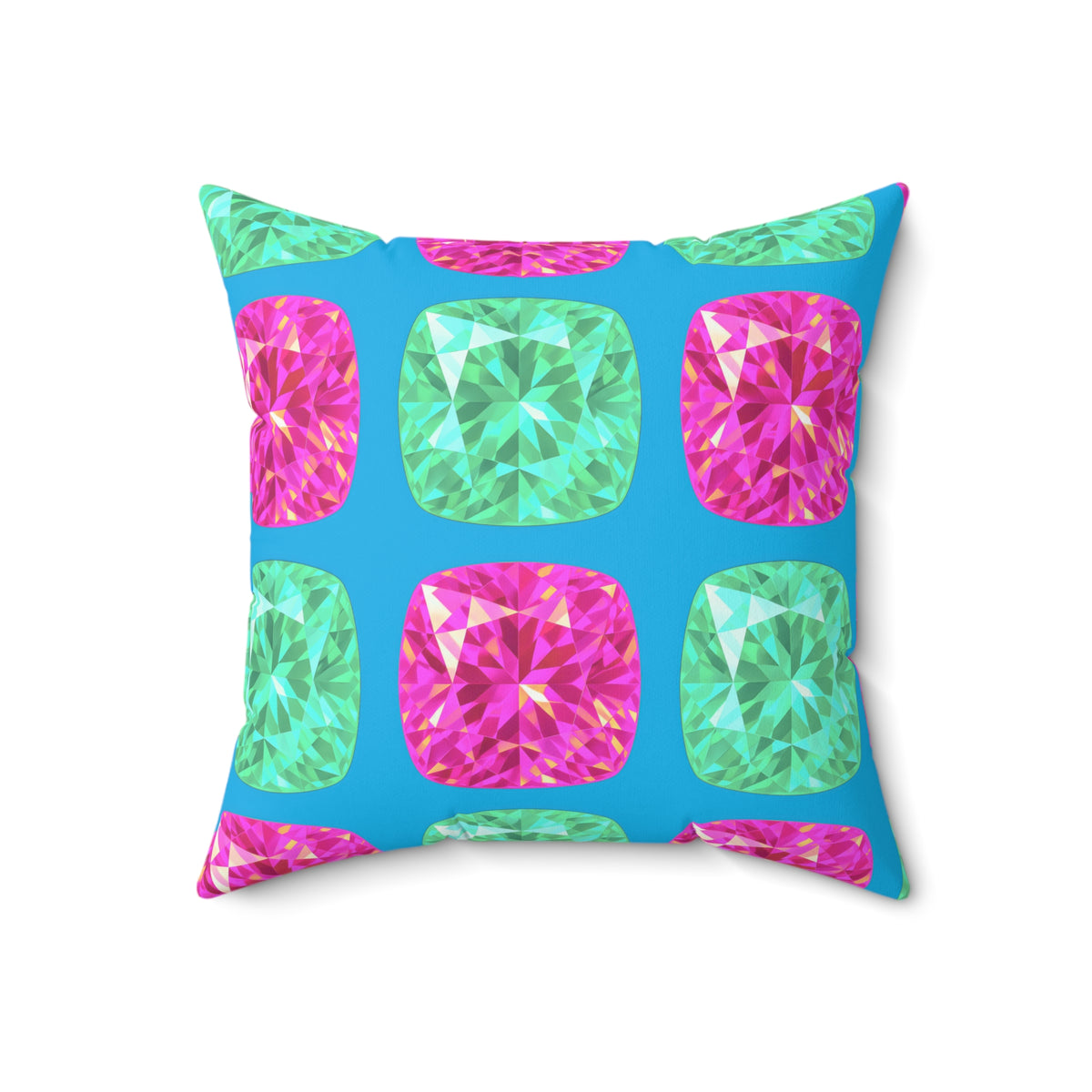 Giant Cut Gem Grid Faux Suede Cushion – Ice Jewel
