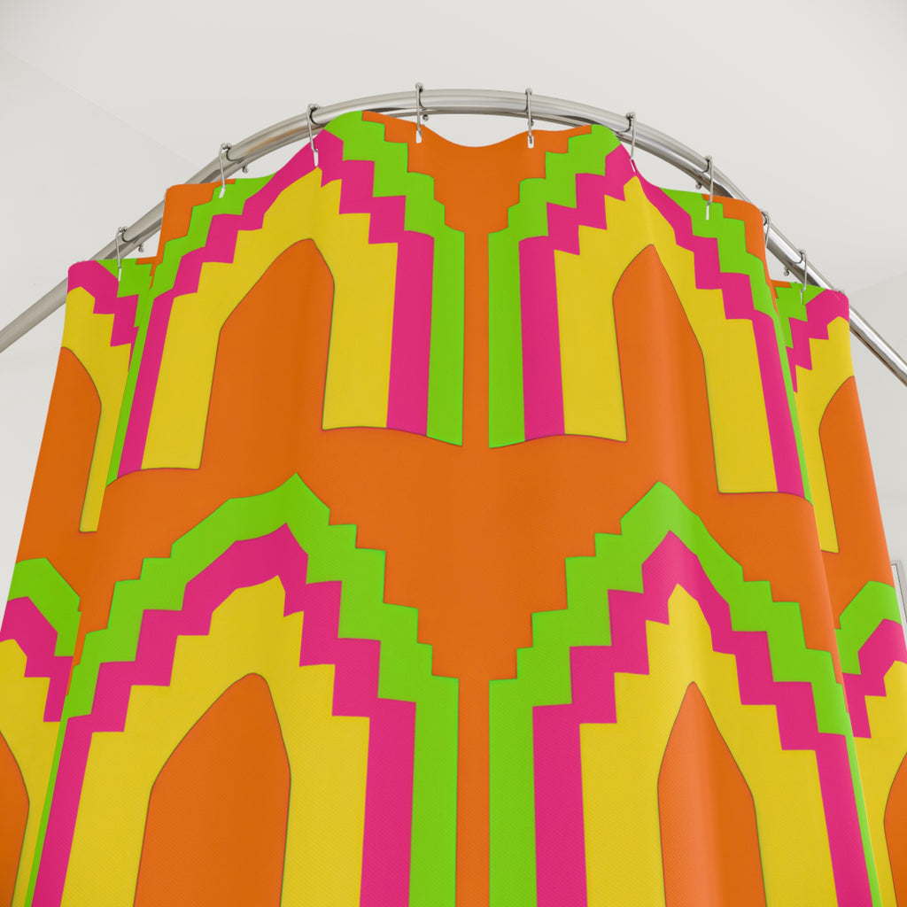 Grand Stepped Arches Shower Curtain – Hot Citrus Festive