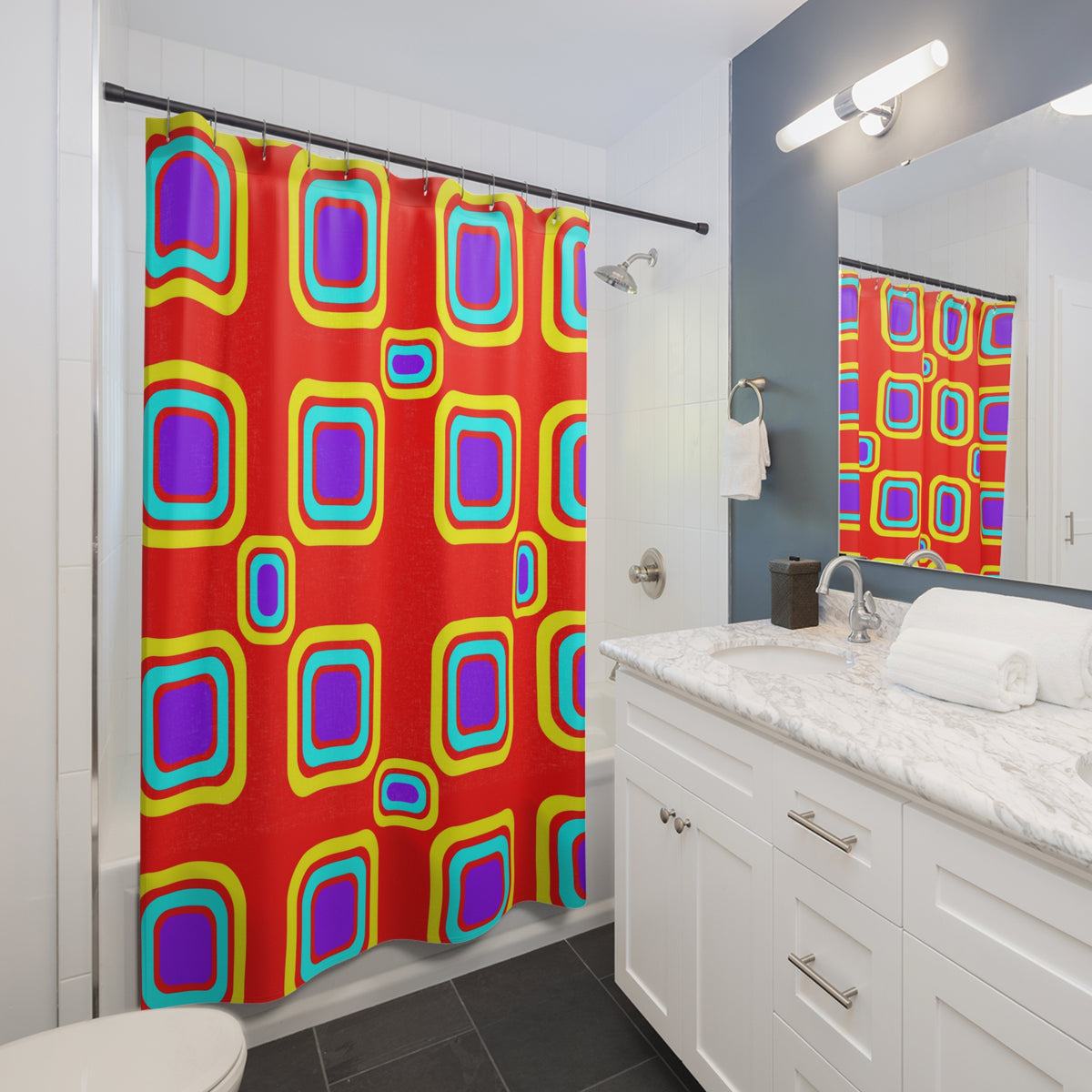 Big Ripple Squares Shower Curtain – Op-Art Concentric Squares Pattern