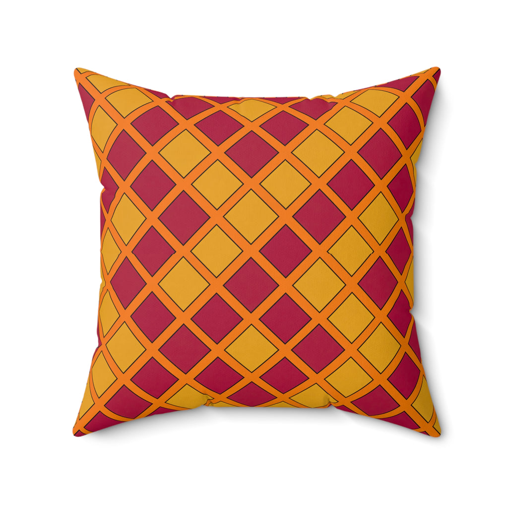 Harlequin Gold Grid Faux Suede Cushion – Cranberry Spice