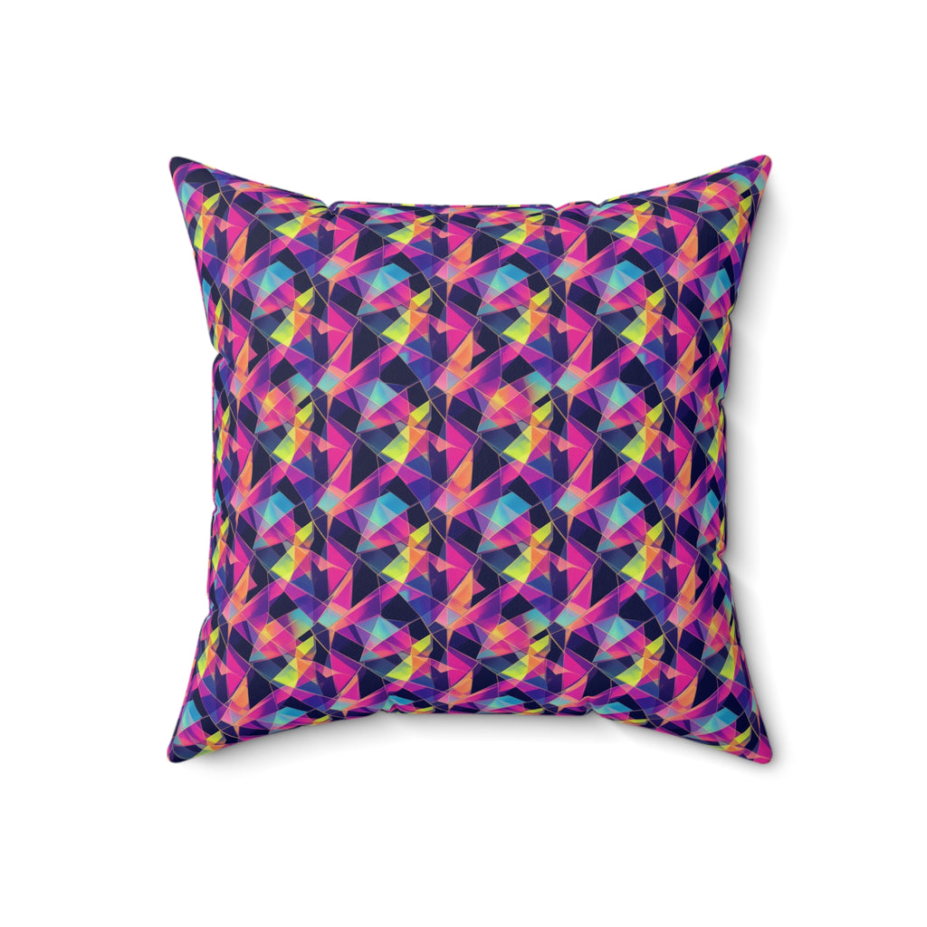 Prism Shard Cubist Faux Suede Cushion – Holographic-Look Geometric Pattern