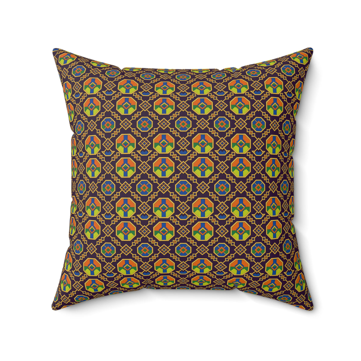 Octagon Enamel Lattice Faux Suede Cushion – Art Deco Geometric Pattern