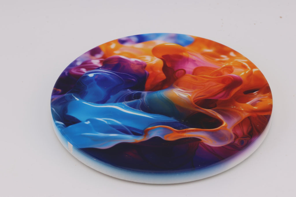 AI24037 Liquid Splash - Multi coloured Round Ceramic Coasters- Set of 6, gift for all occasions, Designed and made in Britain