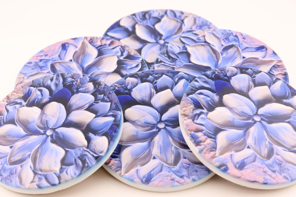 AI24038C Lilac Lily -  Oil Painting -  Multi coloured Round Ceramic Coasters- Set of 6, gift for all occasions, Designed and made in Britain