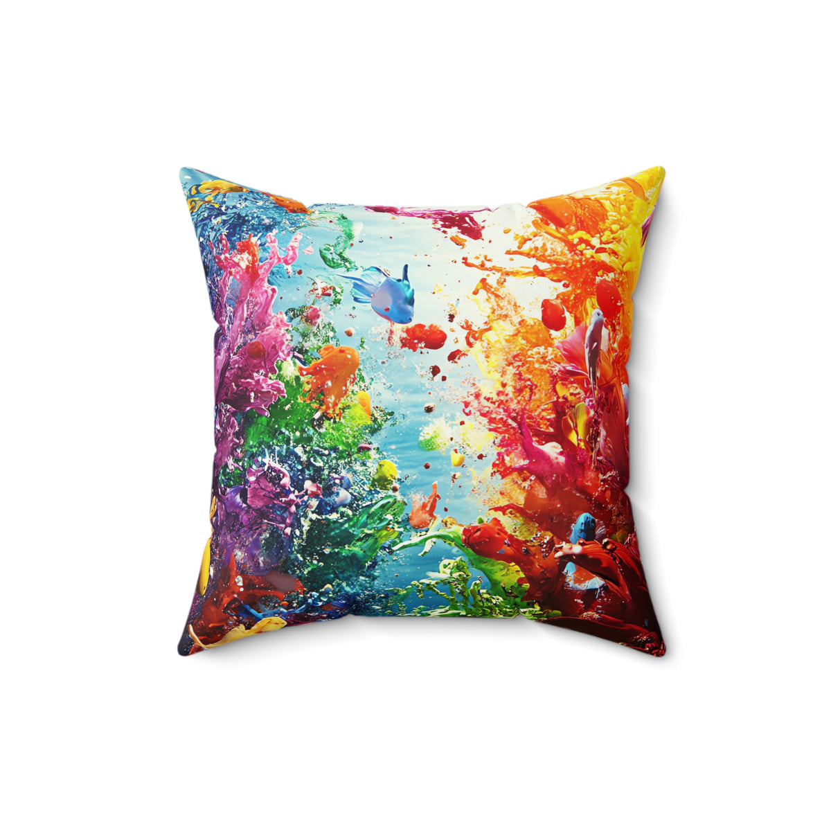 Coral Reef Splash Faux Suede Cushion – Underwater Splash Art