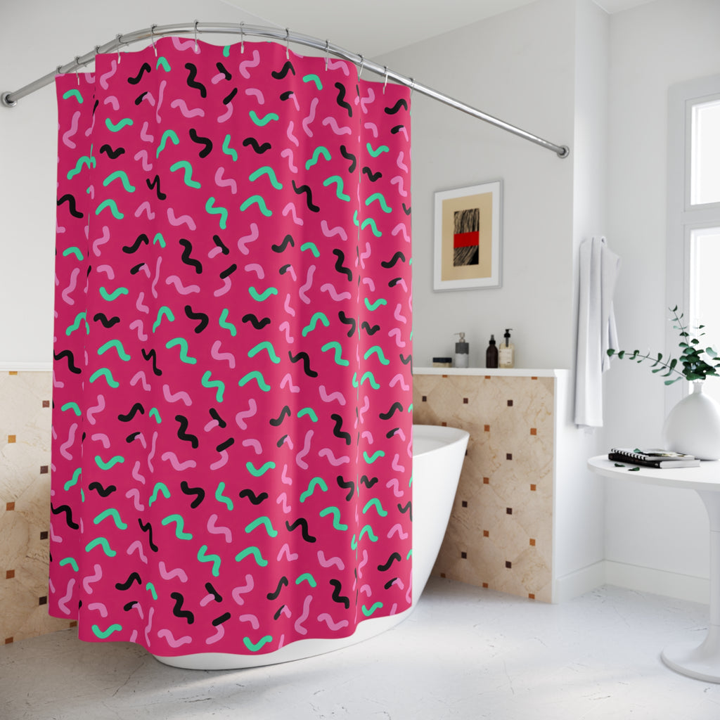 Squiggle Strokes Shower Curtain – Candy Pop on Raspberry