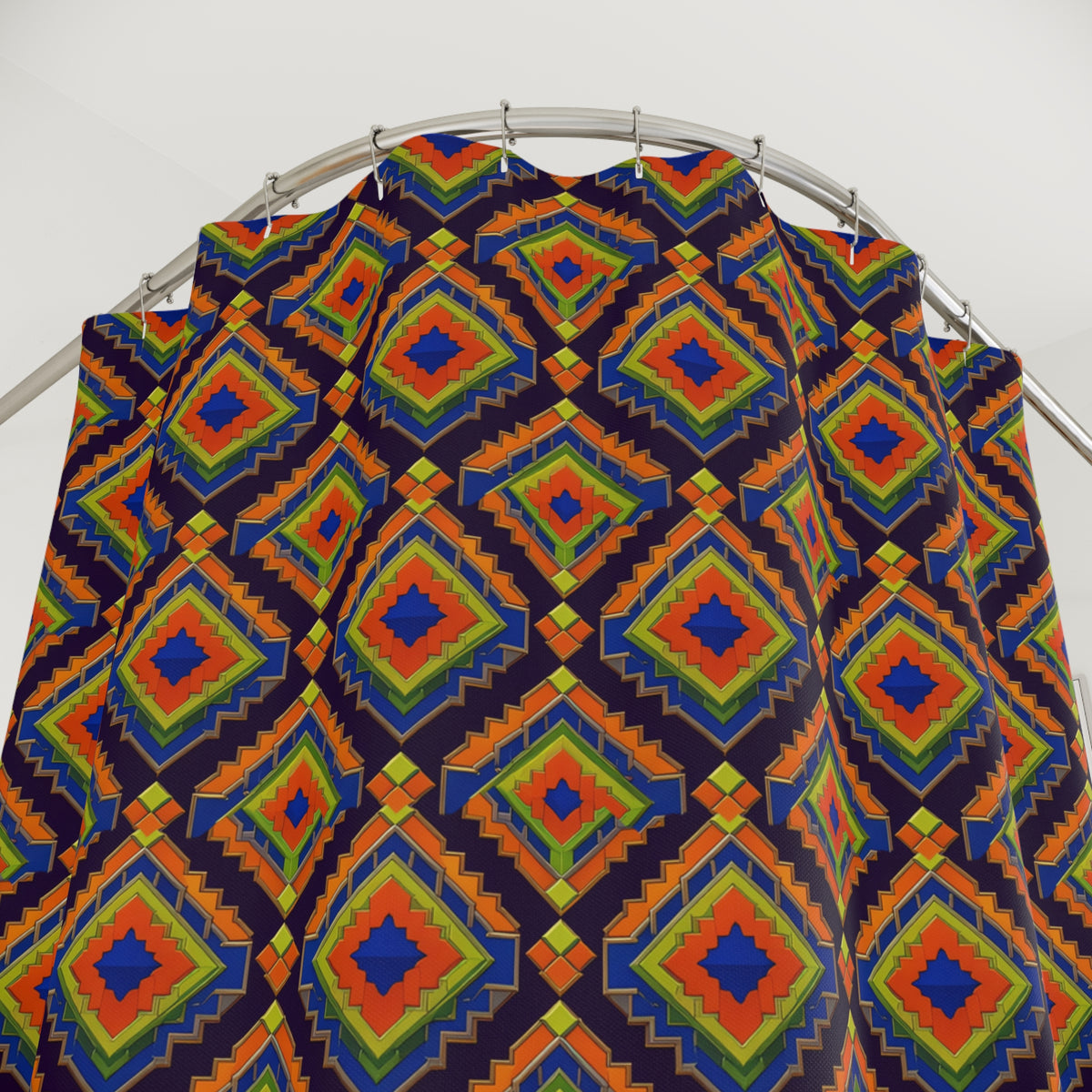 Stepped Diamond Ikat Shower Curtain – Art Deco Geometric Pattern
