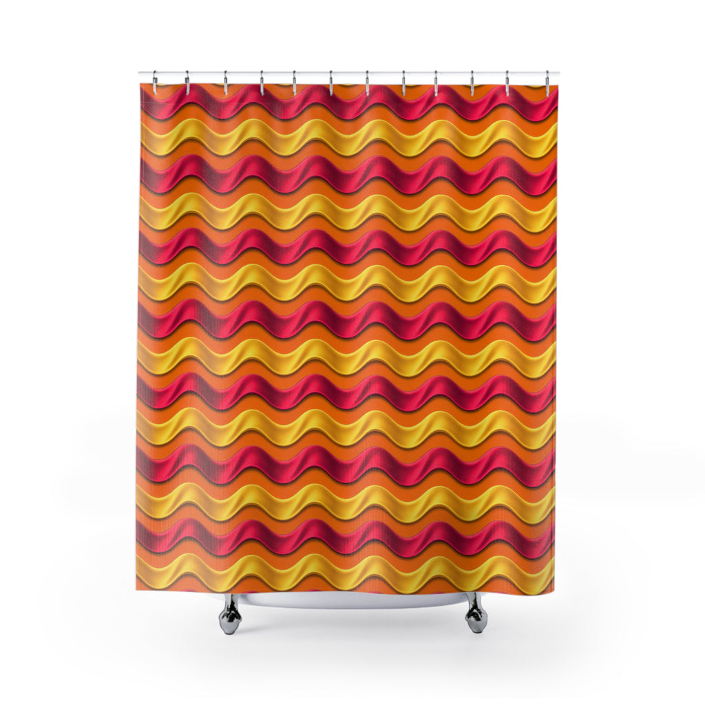 Satin Wave Bands Shower Curtain – Cranberry Spice