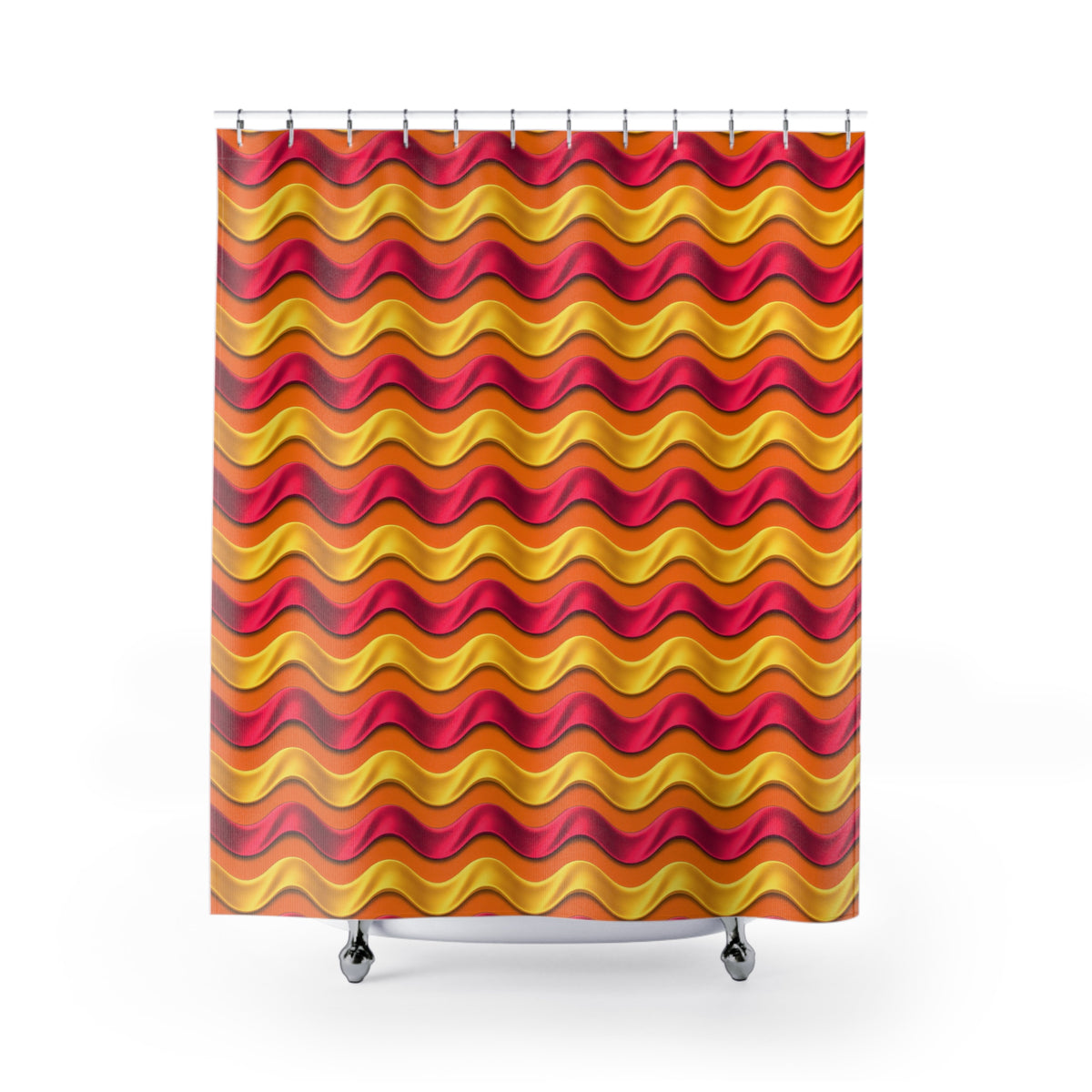 Satin Wave Bands Shower Curtain – Cranberry Spice