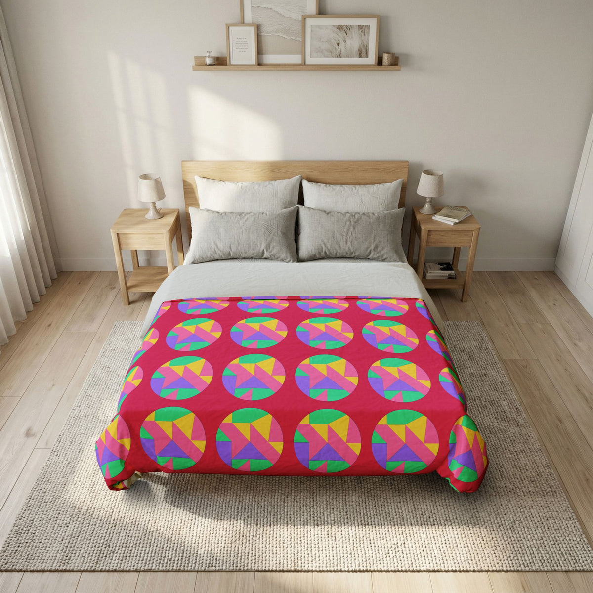 Broken Circle Planes Cotton Duvet Cover – Candy Pop on Raspberry
