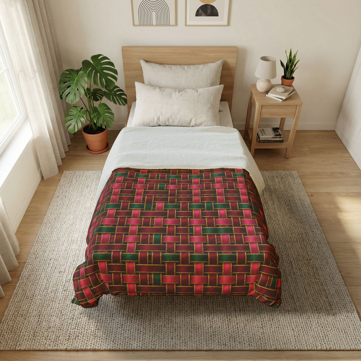 Ribbon Weave Cotton Duvet Cover – Holographic-Look Geometric Pattern
