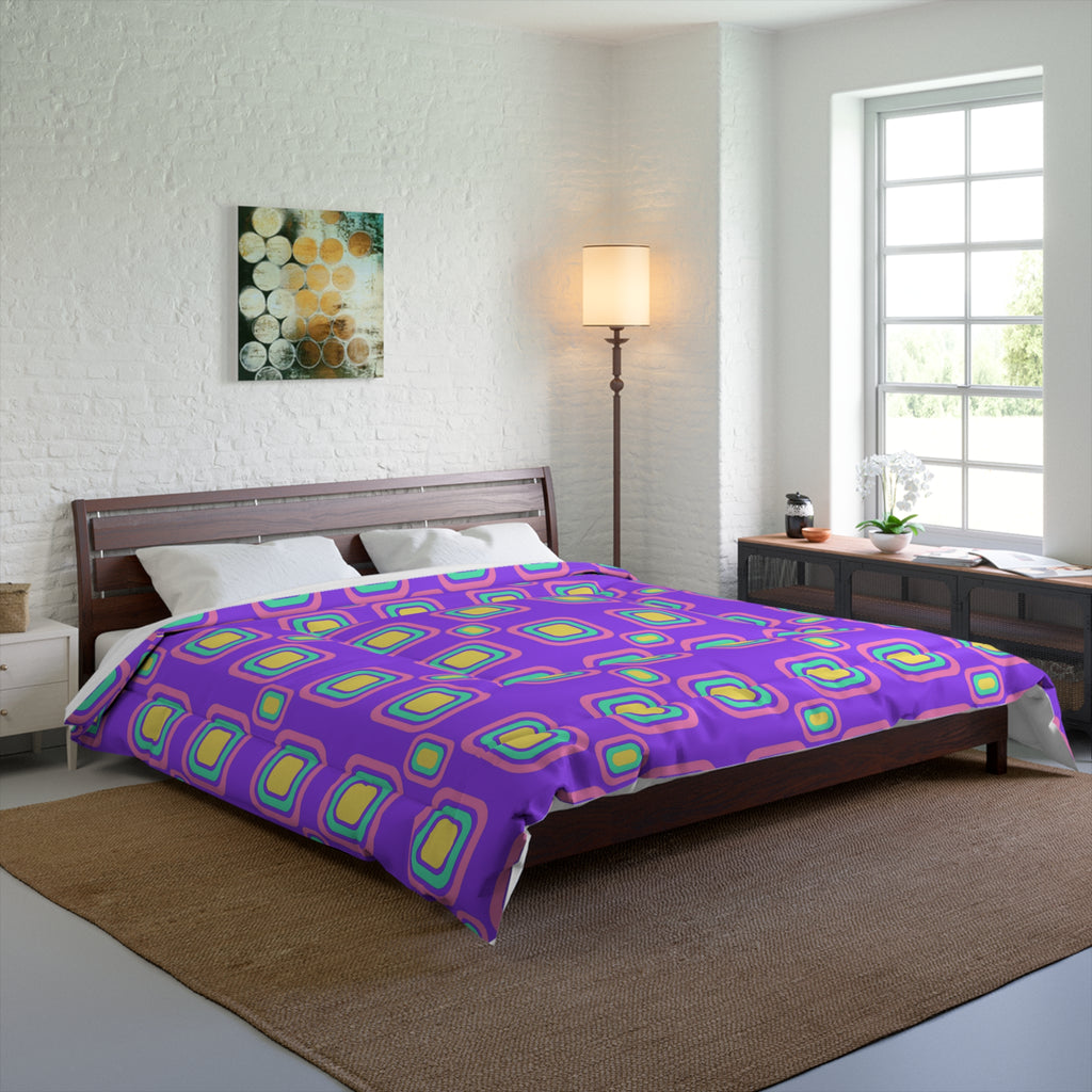 Big Ripple Squares Comforter – Candy Pastel on Grape