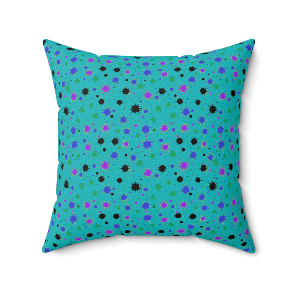 Splat Storm Faux Suede Cushion – Peacock Jewel