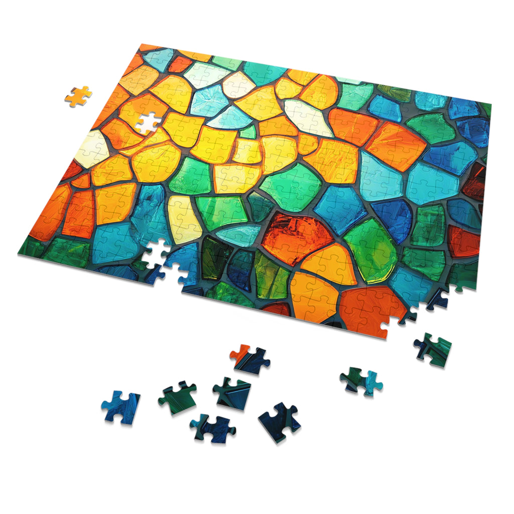 Jewel Mosaic Glass Jigsaw Puzzle with Tin – Stained-Glass Style Mosaic