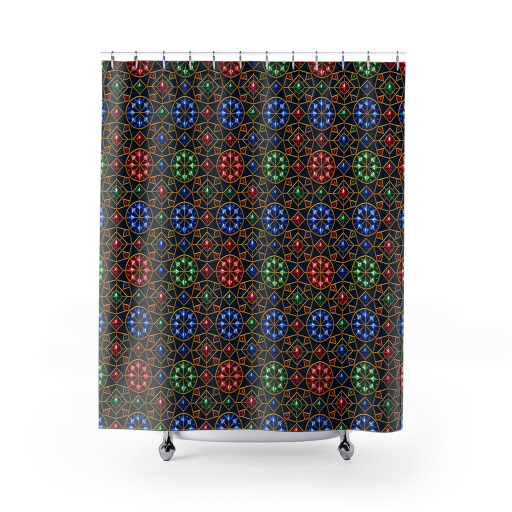 Gem Facet Medallions Shower Curtain – Kaleidoscopic Pattern