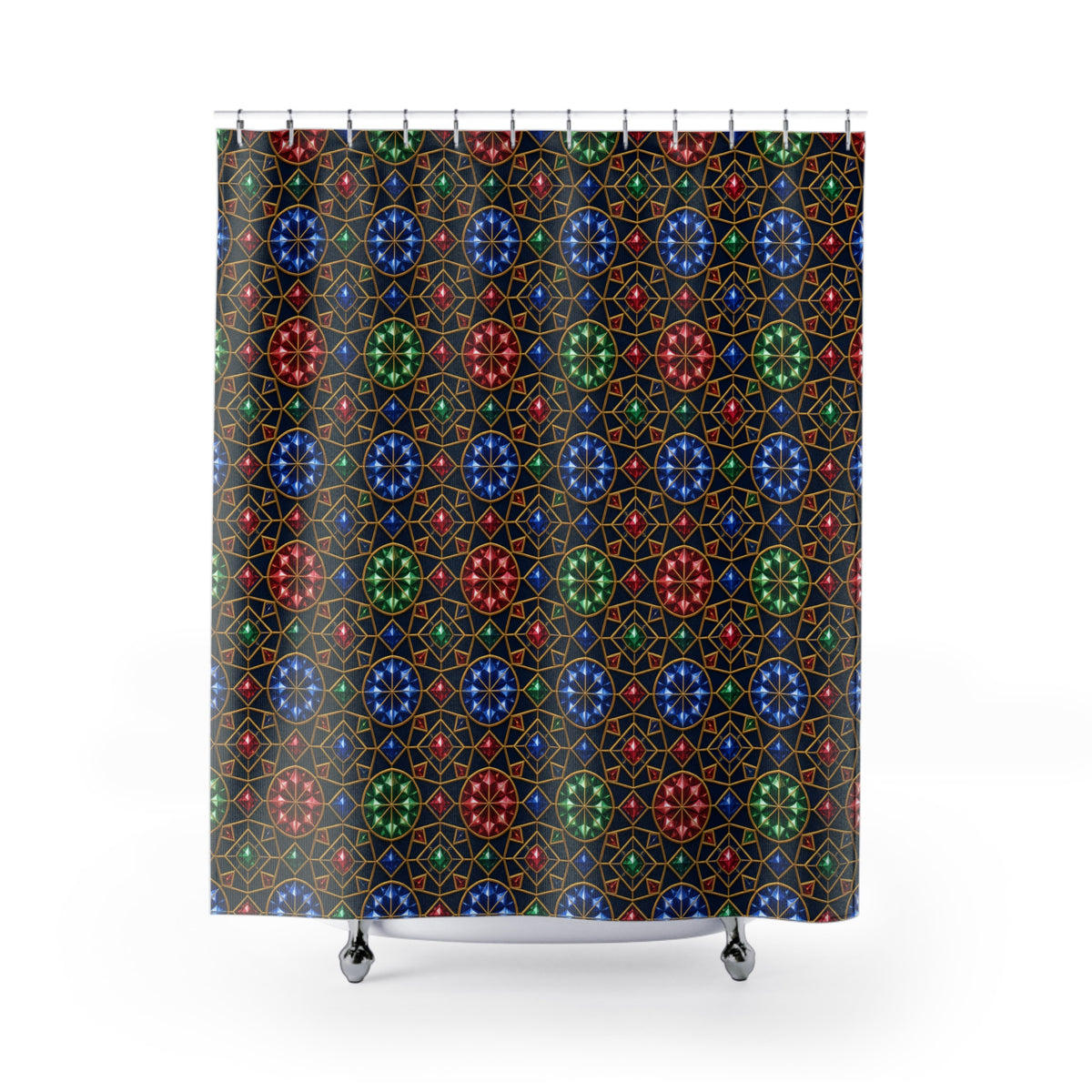 Gem Facet Medallions Shower Curtain – Kaleidoscopic Pattern