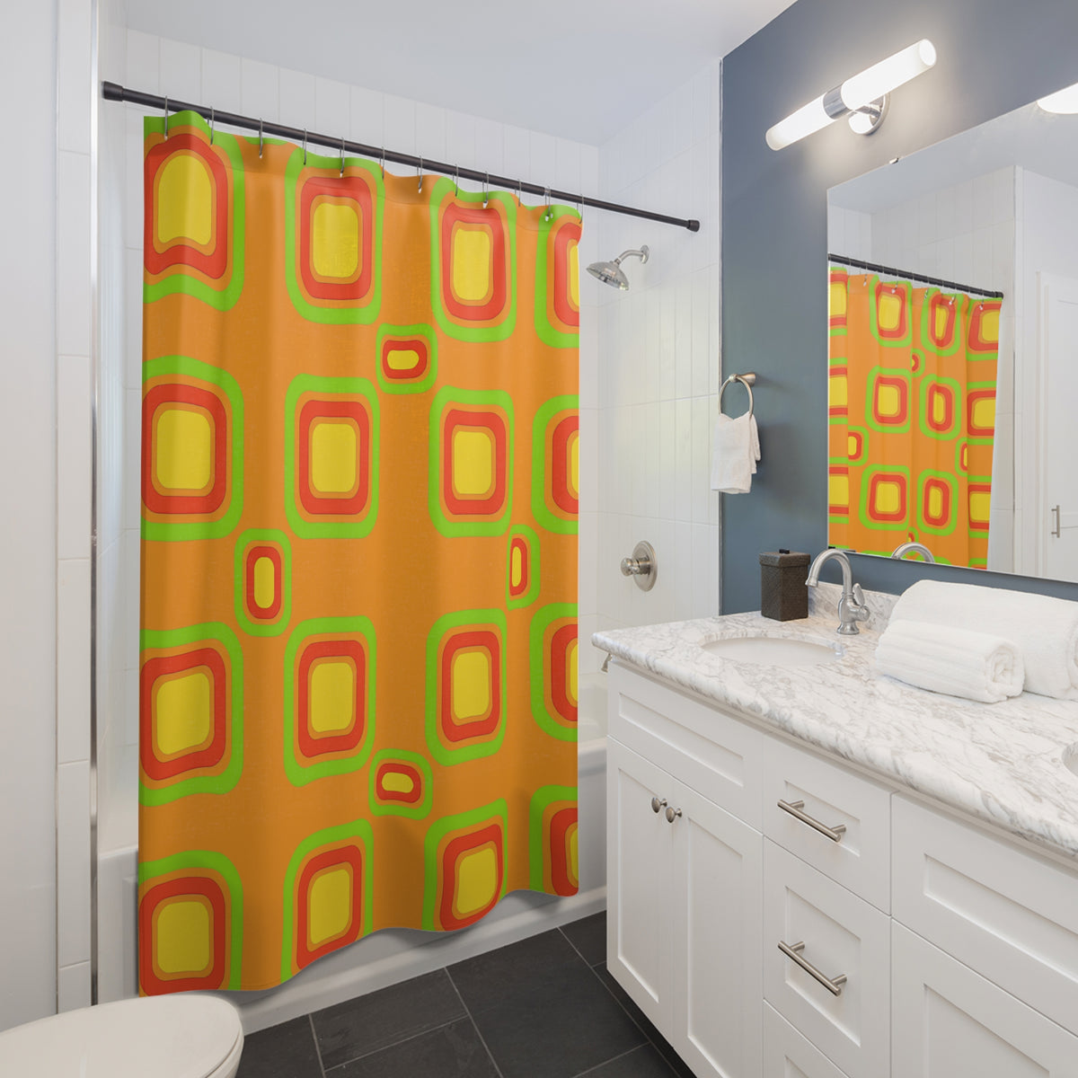 Big Ripple Squares Shower Curtain – Hot Citrus