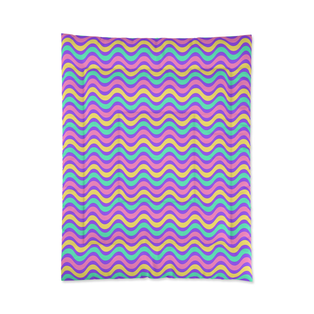 Wide Wave Interference Comforter – Candy Pastel on Grape