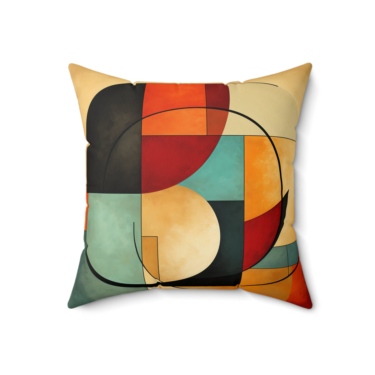 Bauhaus Arc Composition Faux Suede Cushion – Mid-Century Geometric Art