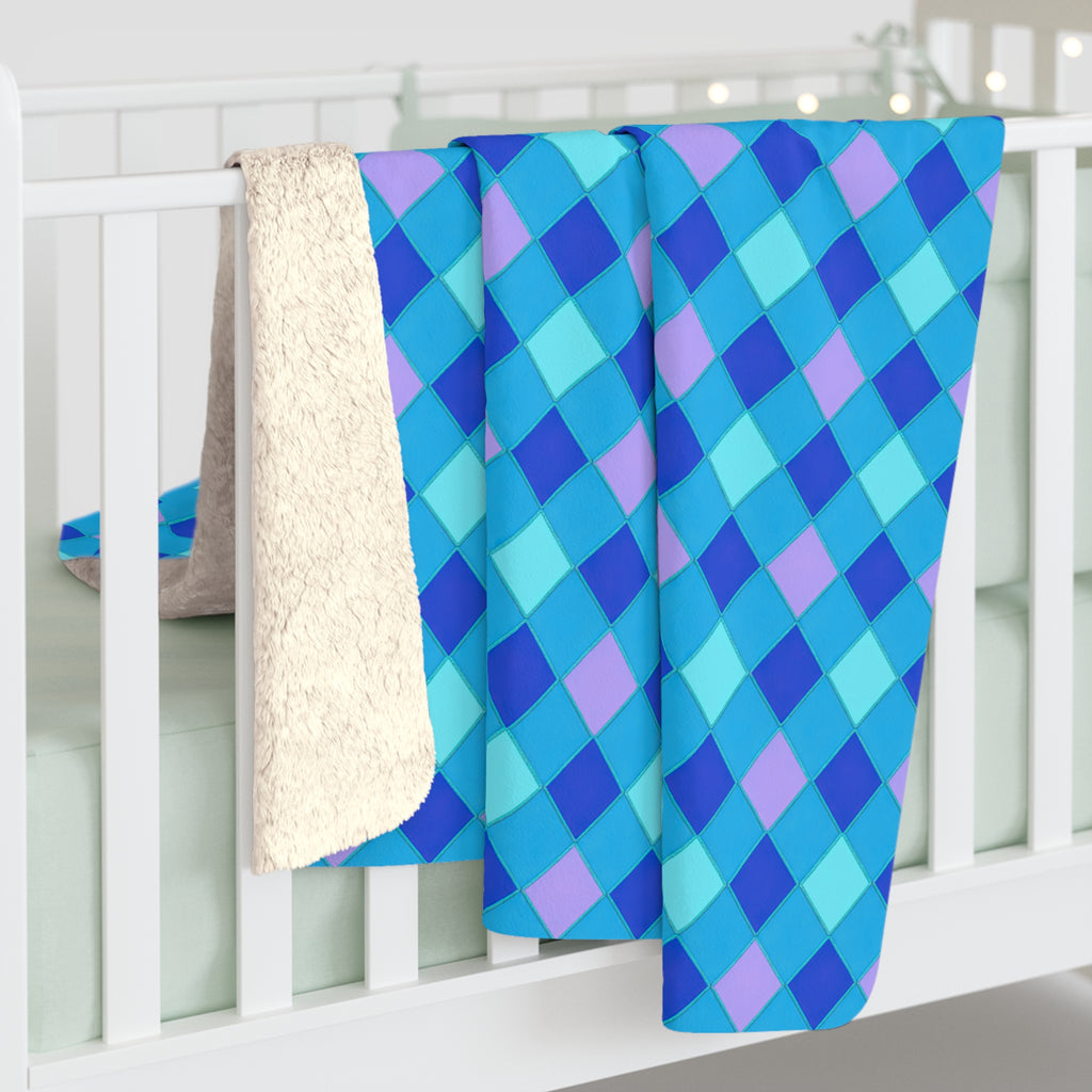 Jewel Harlequin Check Sherpa Fleece Blanket – Ice Jewel