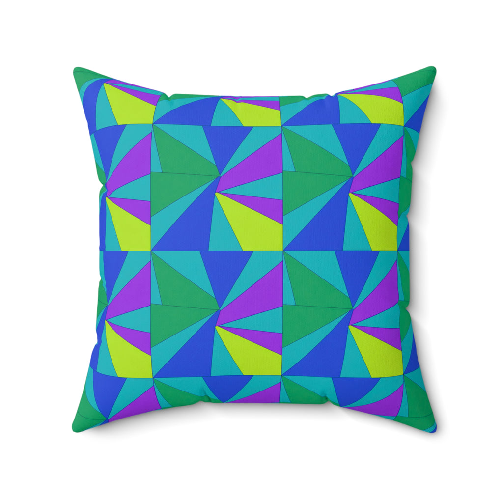 Cubist Sunburst Blocks Faux Suede Cushion – Peacock Jewel