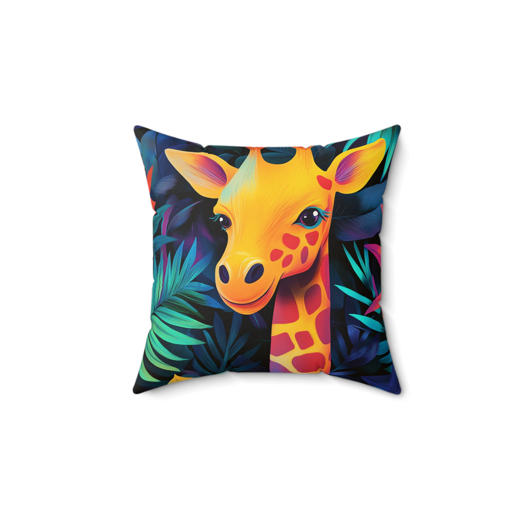 Jungle Giraffe Faux Suede Cushion – Tropical Pop Art