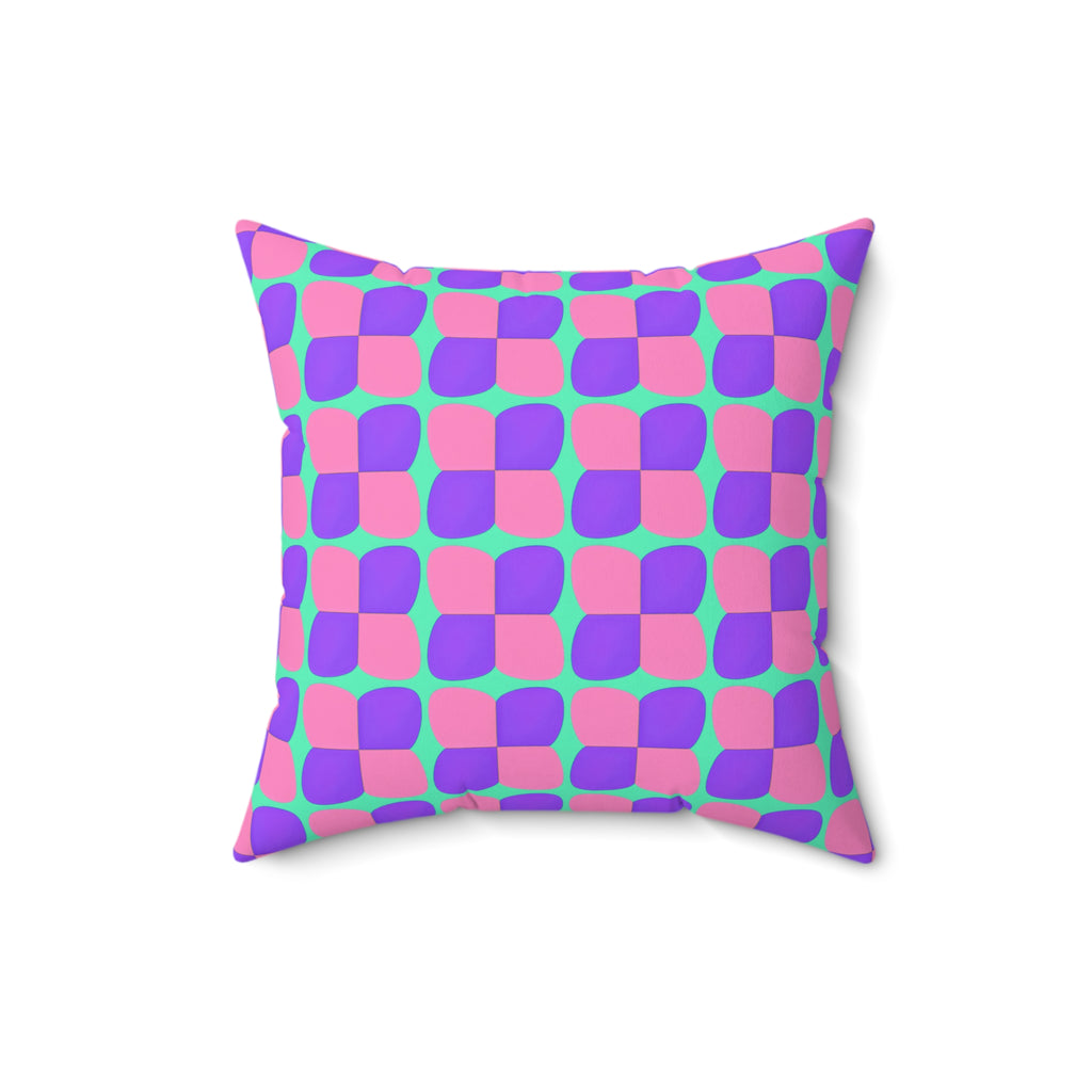 Bold Bulge Checker Faux Suede Cushion – Candy Pastel on Grape