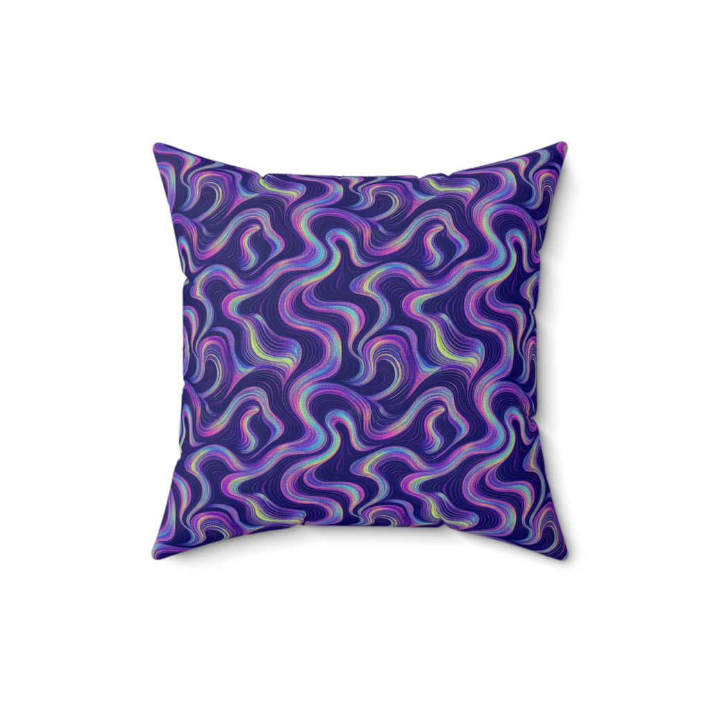 Opal Ribbon Flow Faux Suede Cushion – Holographic-Look Fluid Art Pattern