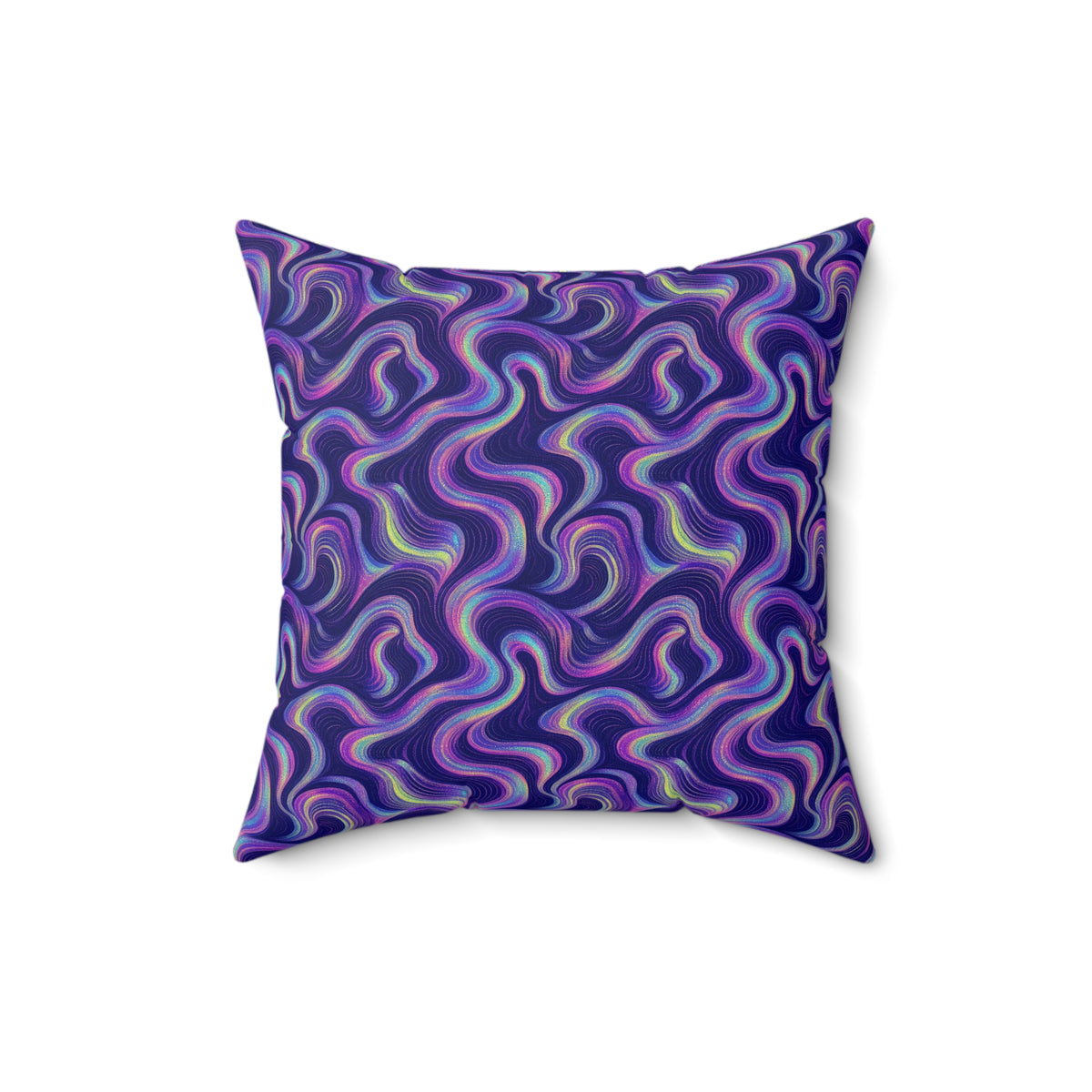 Opal Ribbon Flow Faux Suede Cushion – Holographic-Look Fluid Art Pattern