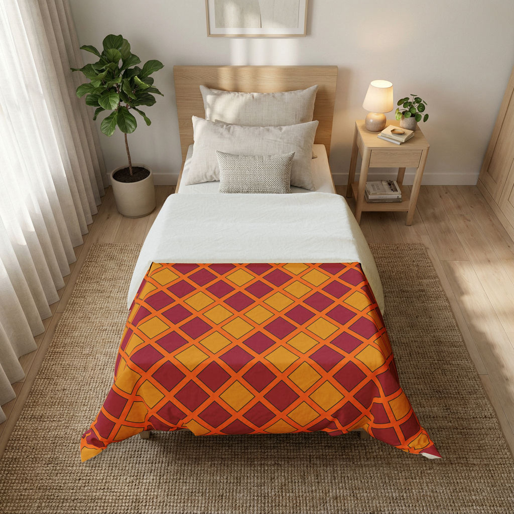 Harlequin Gold Grid Cotton Duvet Cover – Cranberry Spice