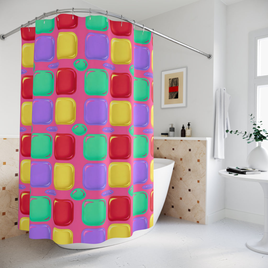 Giant Puffy Glass Cushions Shower Curtain – Candy Christmas