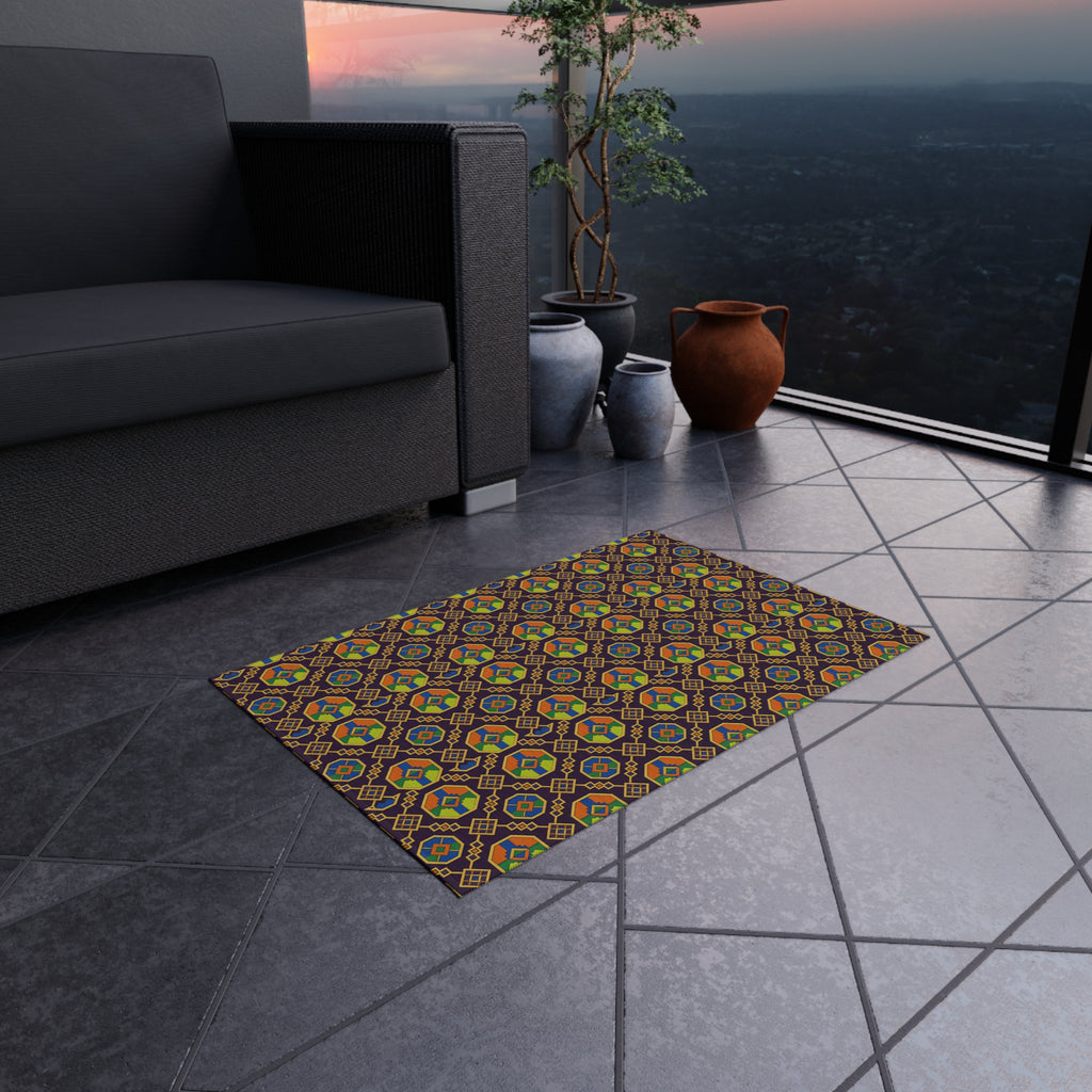 Octagon Enamel Lattice Outdoor Rug – Art Deco Geometric Pattern