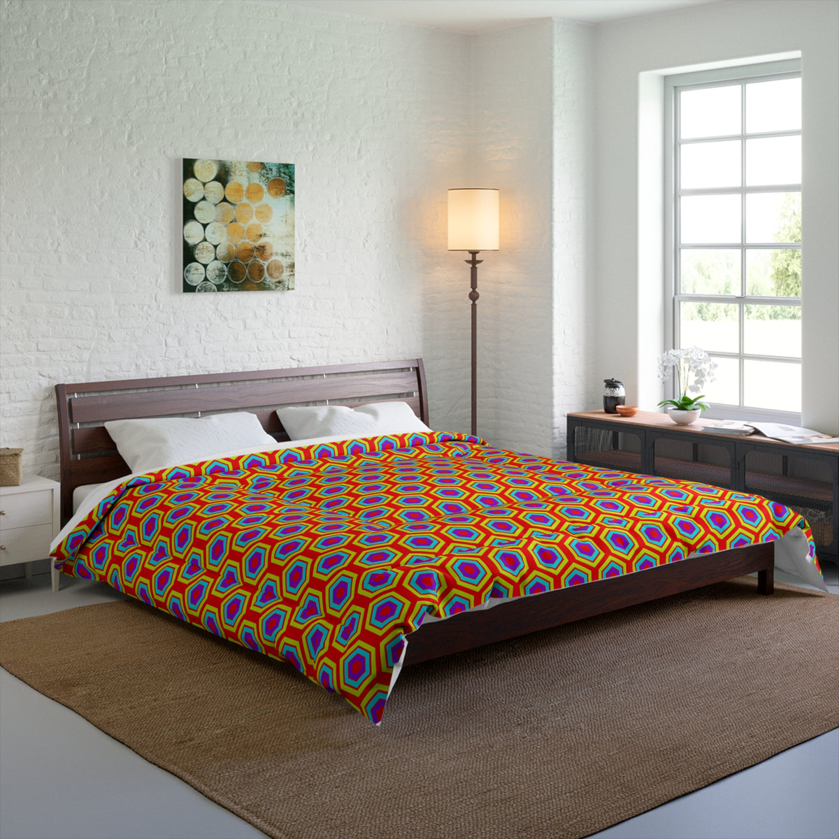 Concentric Hexagon Ripple Comforter – Op-Art Hexagons Pattern