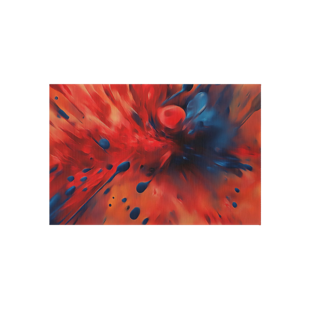 Scarlet Blue Blast Outdoor Rug – Abstract Explosion Art