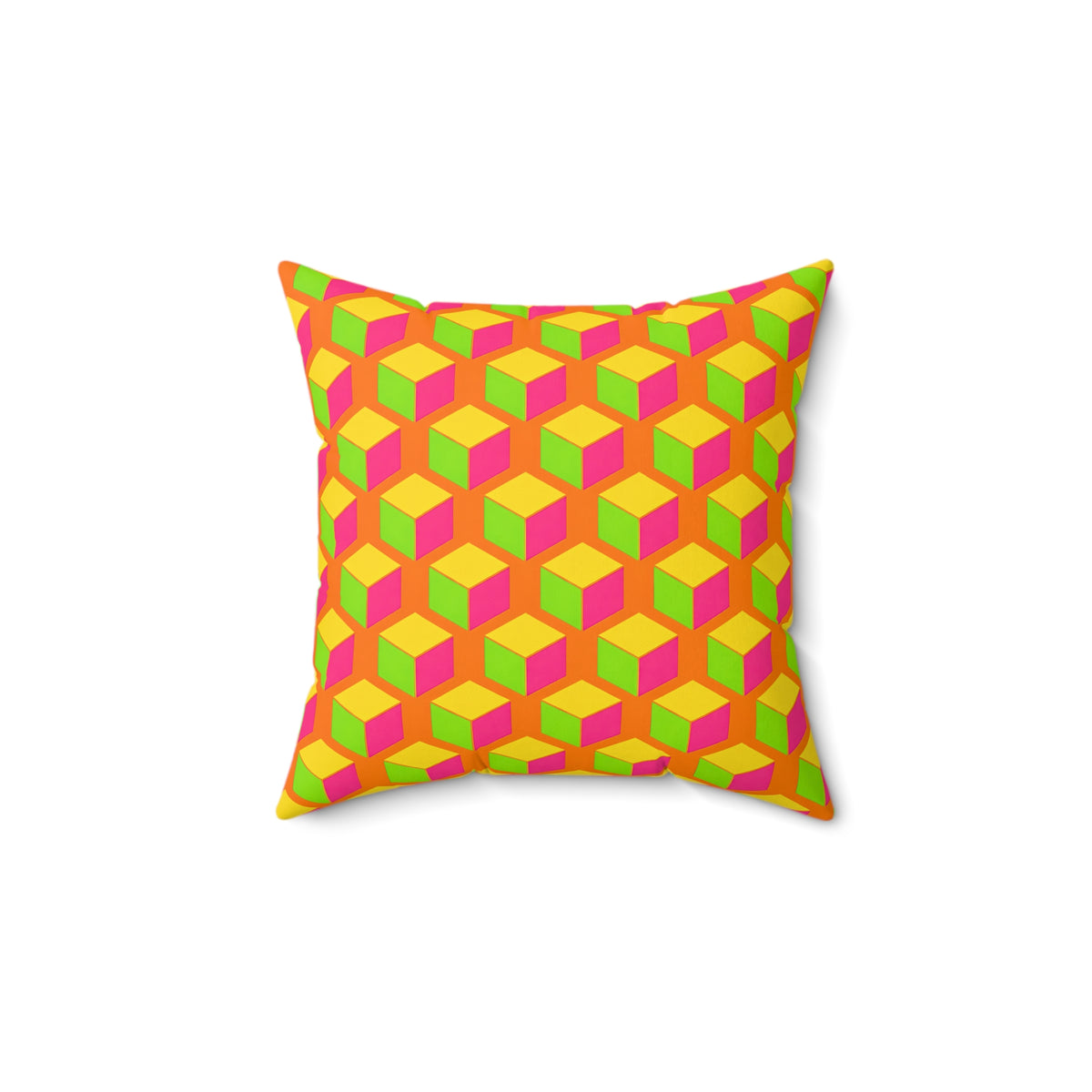 Giant Faceted Cubes II Faux Suede Cushion – Hot Citrus Festive
