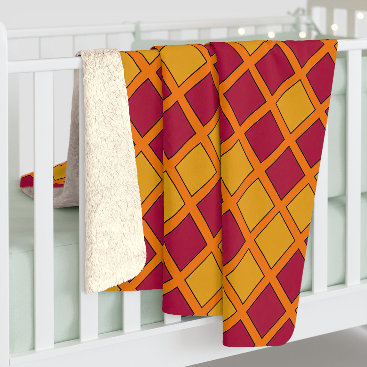 Harlequin Gold Grid Sherpa Fleece Blanket – Cranberry Spice