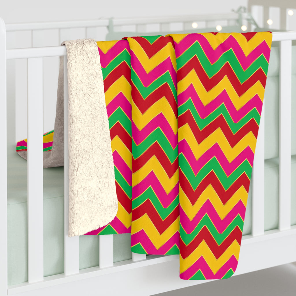 Jewel Chevron Bands Sherpa Fleece Blanket – Chevron Geometric Pattern