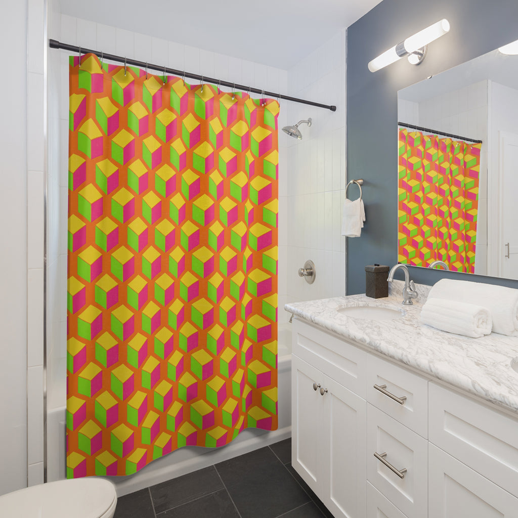 Giant Faceted Cubes II Shower Curtain – Hot Citrus Festive