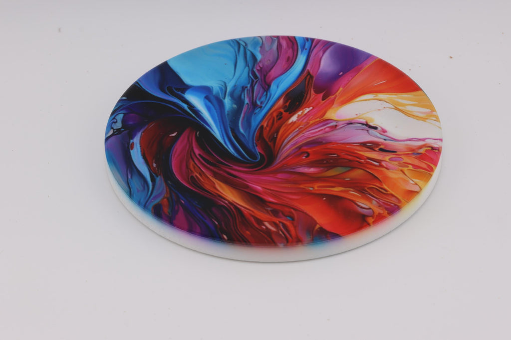 AI24043C Abstract Vortex No7   Multi coloured Round Ceramic Coasters- Set of 6, gift for all occasions, Designed and made in Britain