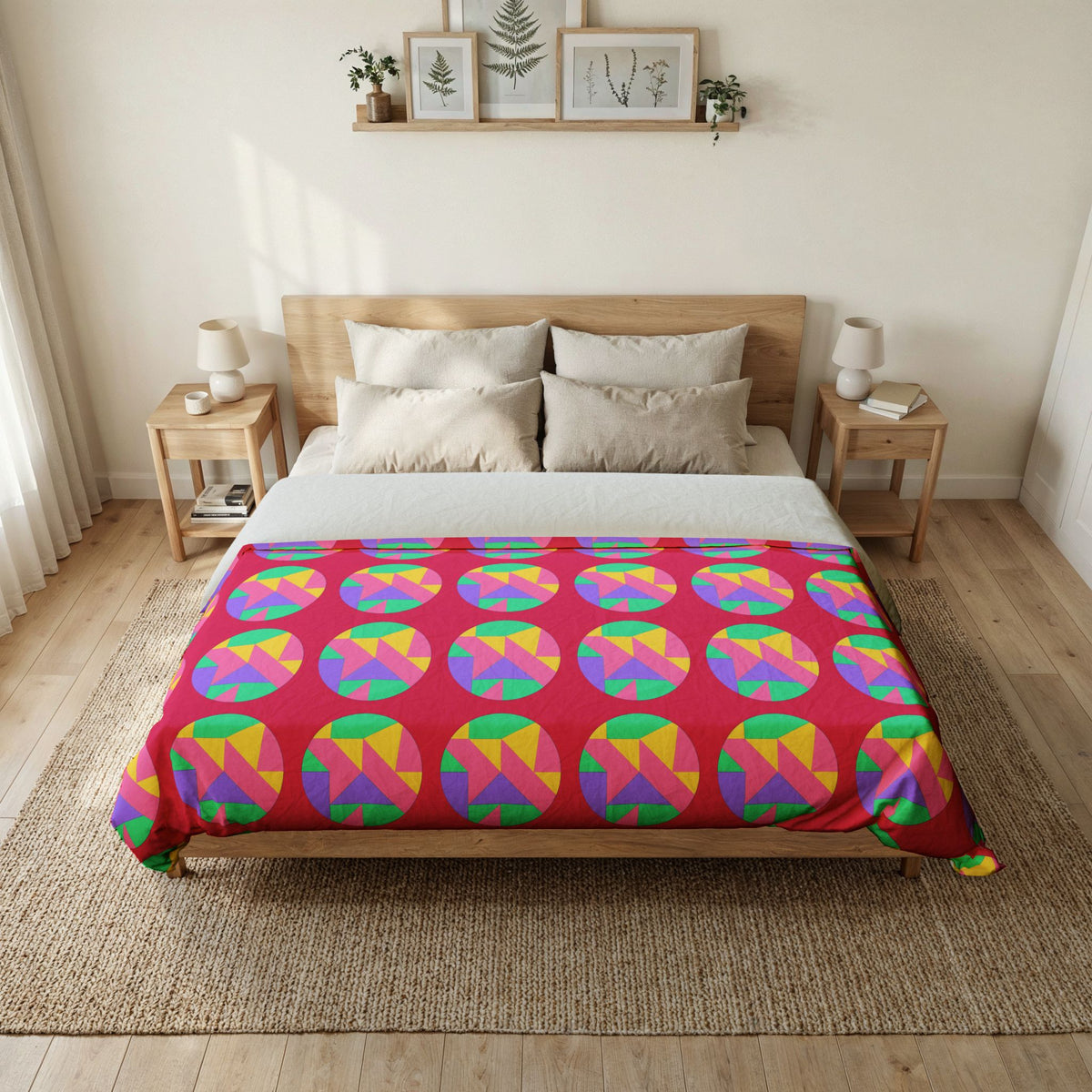 Broken Circle Planes Cotton Duvet Cover – Candy Pop on Raspberry