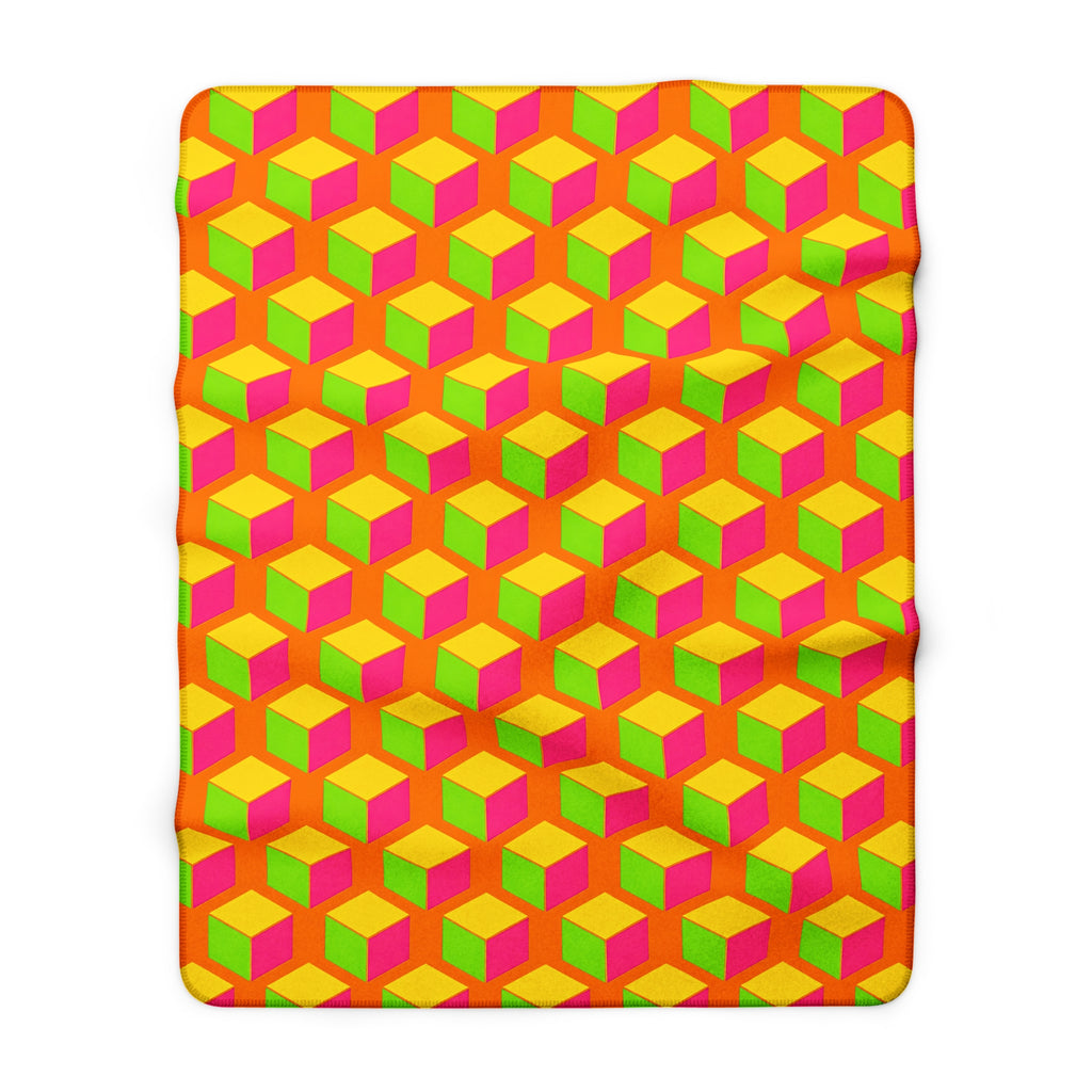 Giant Faceted Cubes II Sherpa Fleece Blanket – Hot Citrus Festive