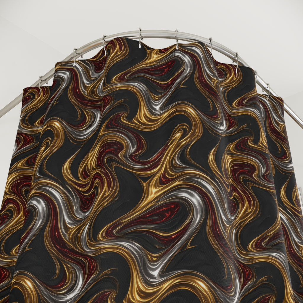 Melting Gold Ribbons Shower Curtain – Liquid Chrome Pattern