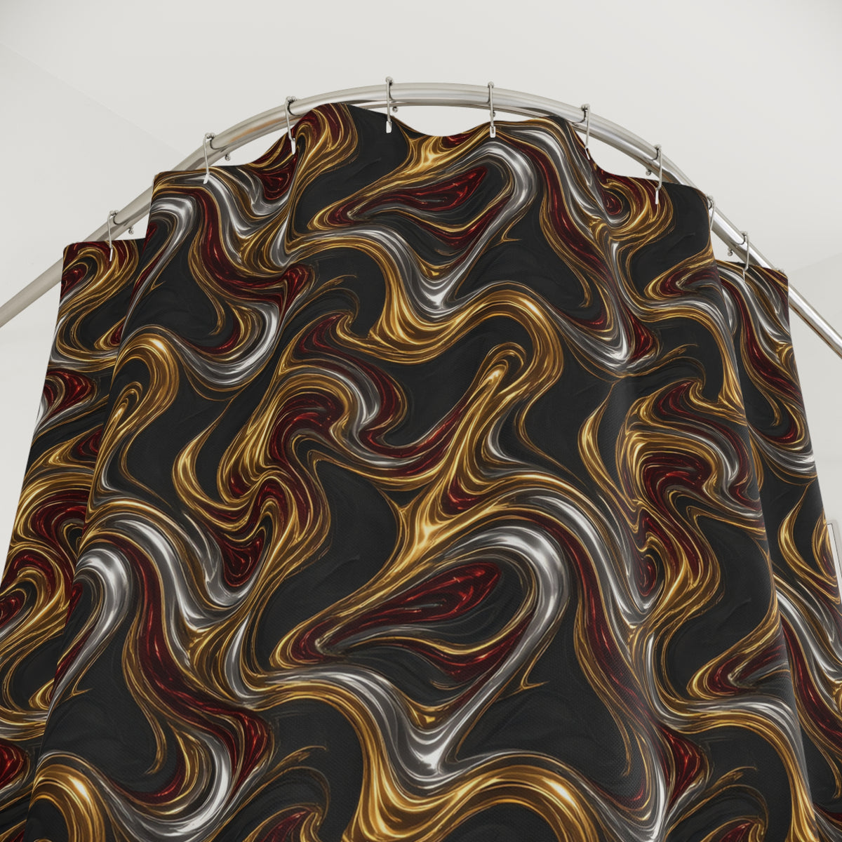 Melting Gold Ribbons Shower Curtain – Liquid Chrome Pattern