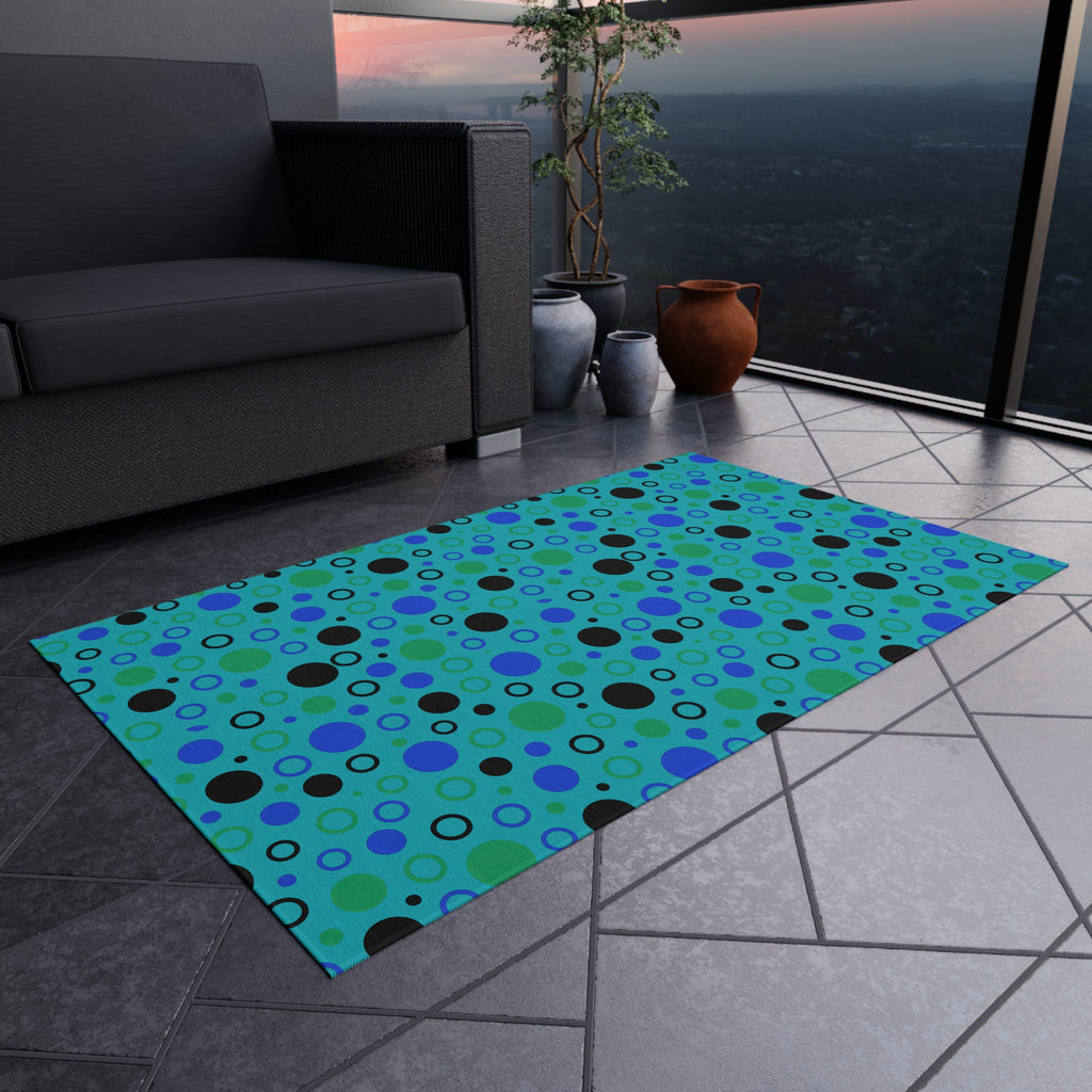 Bubble Outlines Outdoor Rug – Peacock Jewel