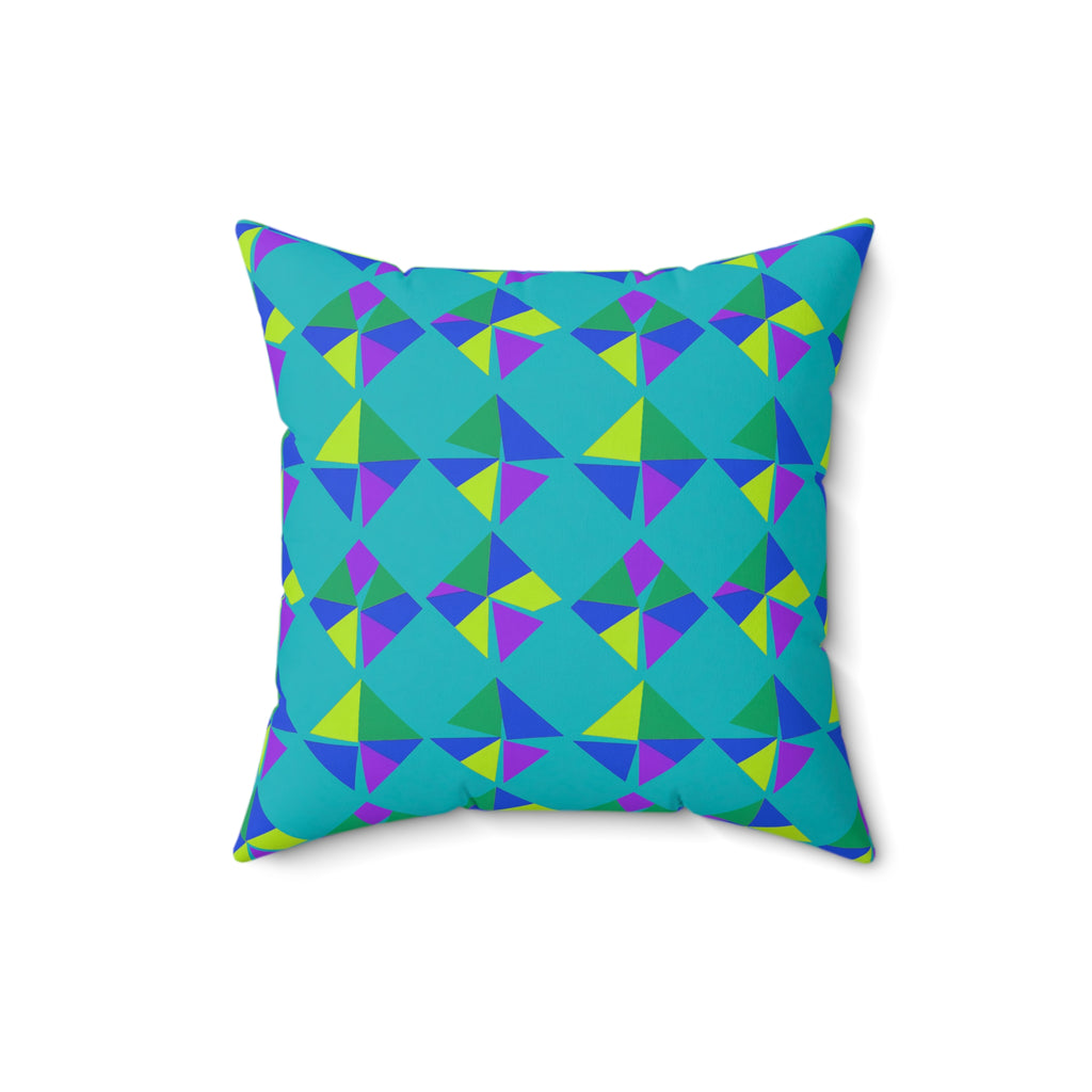 Stacked Cubist Prisms Faux Suede Cushion – Peacock Jewel