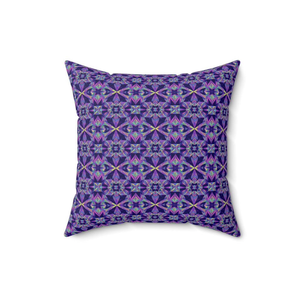 Mirror Crystal Kaleidoscope Faux Suede Cushion – Holographic-Look Geometric Pattern