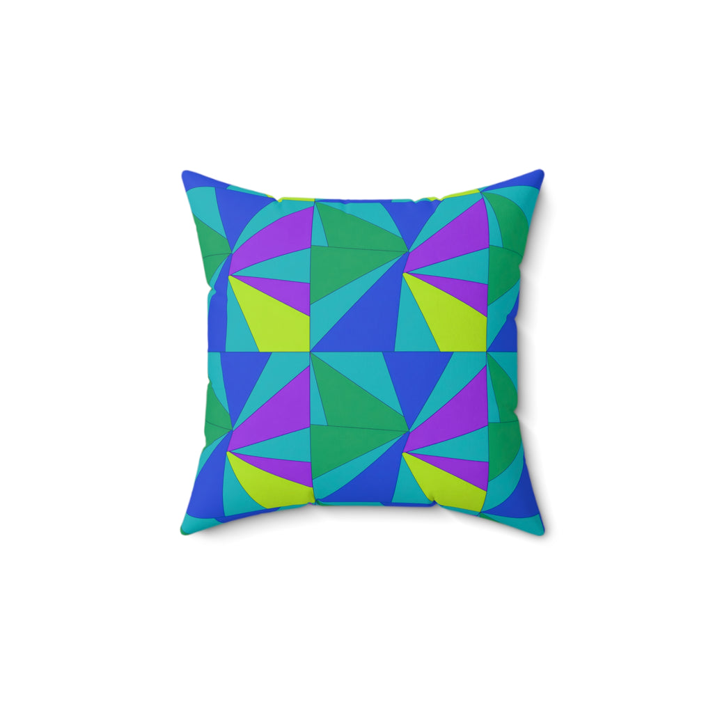 Cubist Sunburst Blocks Faux Suede Cushion – Peacock Jewel