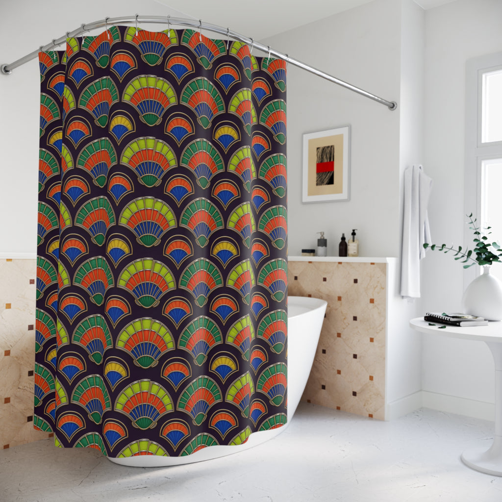 Deco Fan Scales Shower Curtain – Art Deco Geometric Pattern